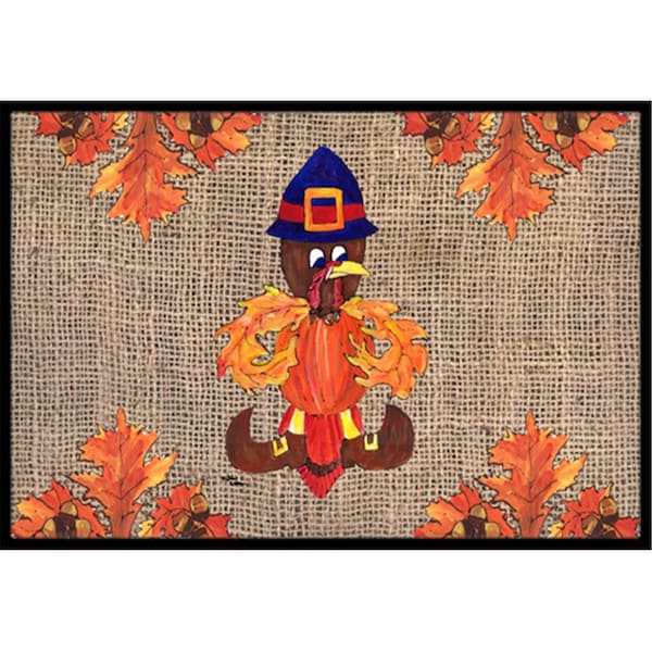 Micasa 24 x 36 in. Thanksgiving Turkey Pilgrim Fleur De Lis Indoor Or Outdoor Doormat MI54575 - main